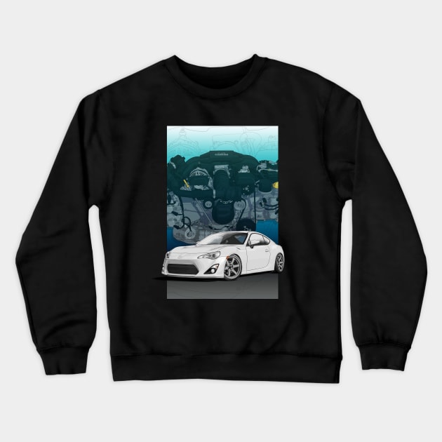 GT86 with 4U-GSE engine backdrop Crewneck Sweatshirt by ArtyMotive